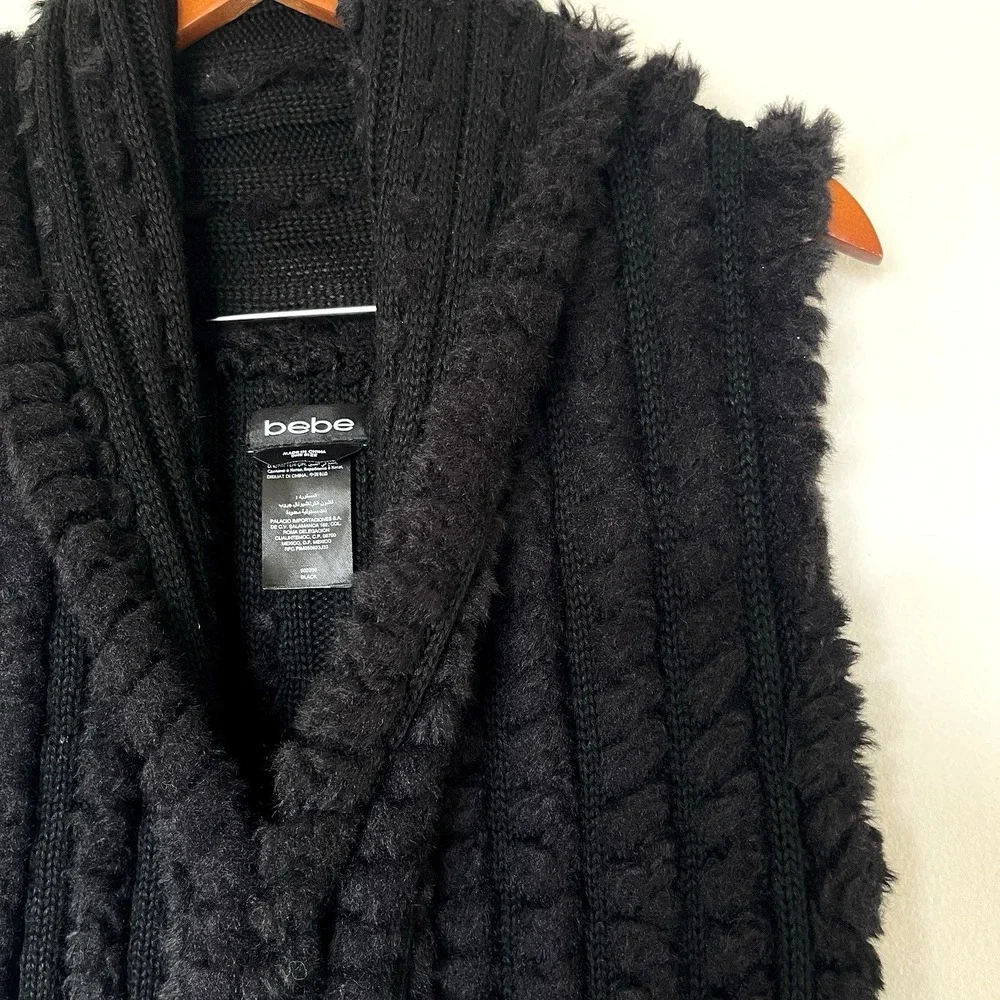 Vintage Y2K Bebe One Size‎ Faux Fur Sweater Vest Black Fringe Goth Grunge 90s